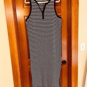 Navy & White Striped Sleeveless Maxi Dress